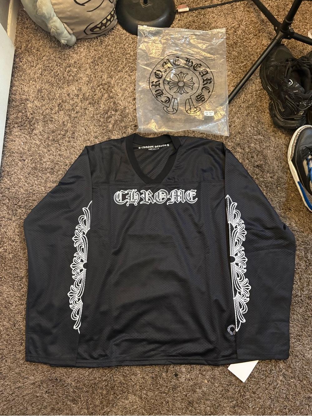 Chrome Hearts Men's Black Long-Sleeve Jersey Logo Shirt